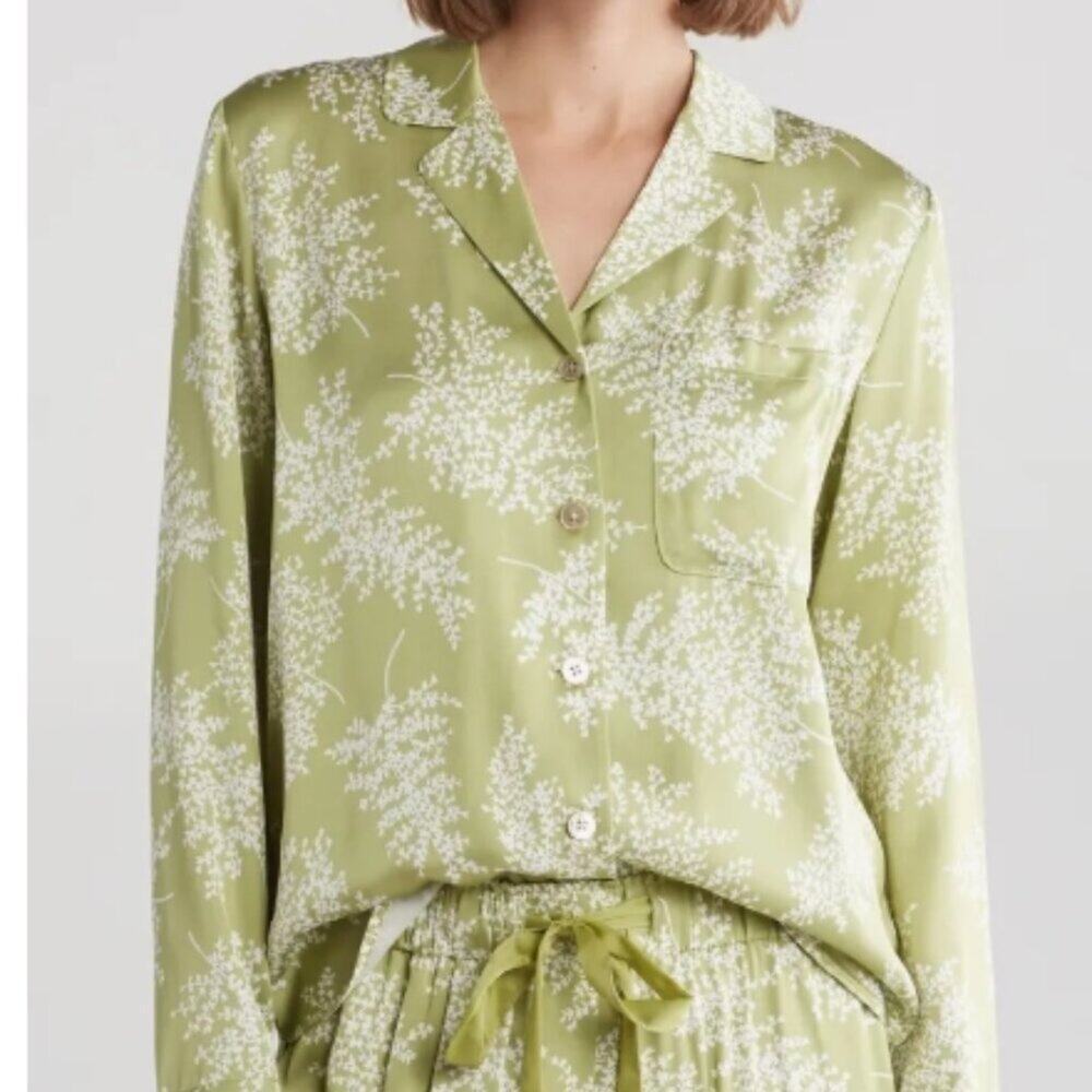 Rebecca Taylor Fleur Silk Blend Button-Up Shirt ARDEN FERN (NWOT)